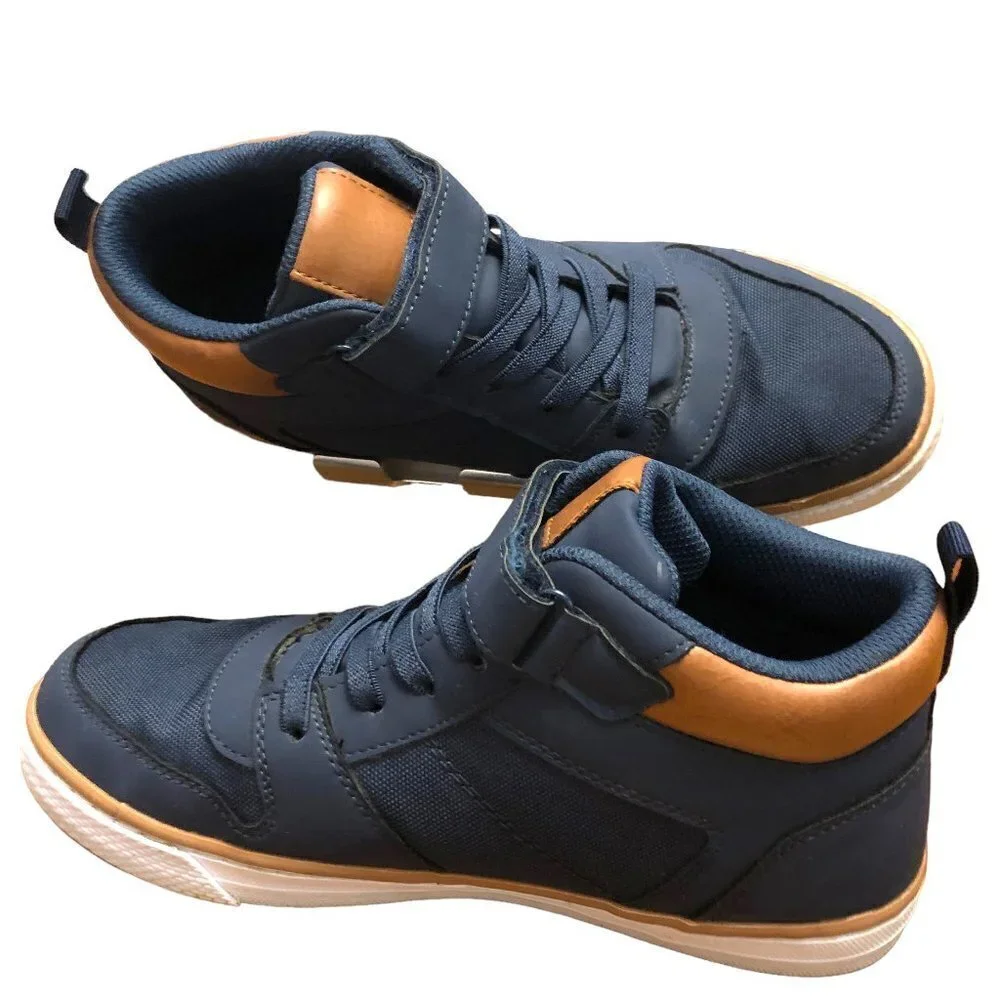 The Children’s Place Boys Size 5 High Top Sneakers Hook and Loop Navy EUC